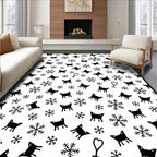 Whimsical Black Fox Snowflakes Heart Rug