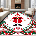 Festive Red Green Gnome Snowflake Border Rug