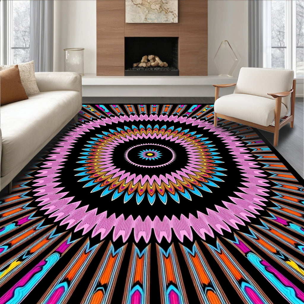 Vibrant Pink Burst Mandala Rug