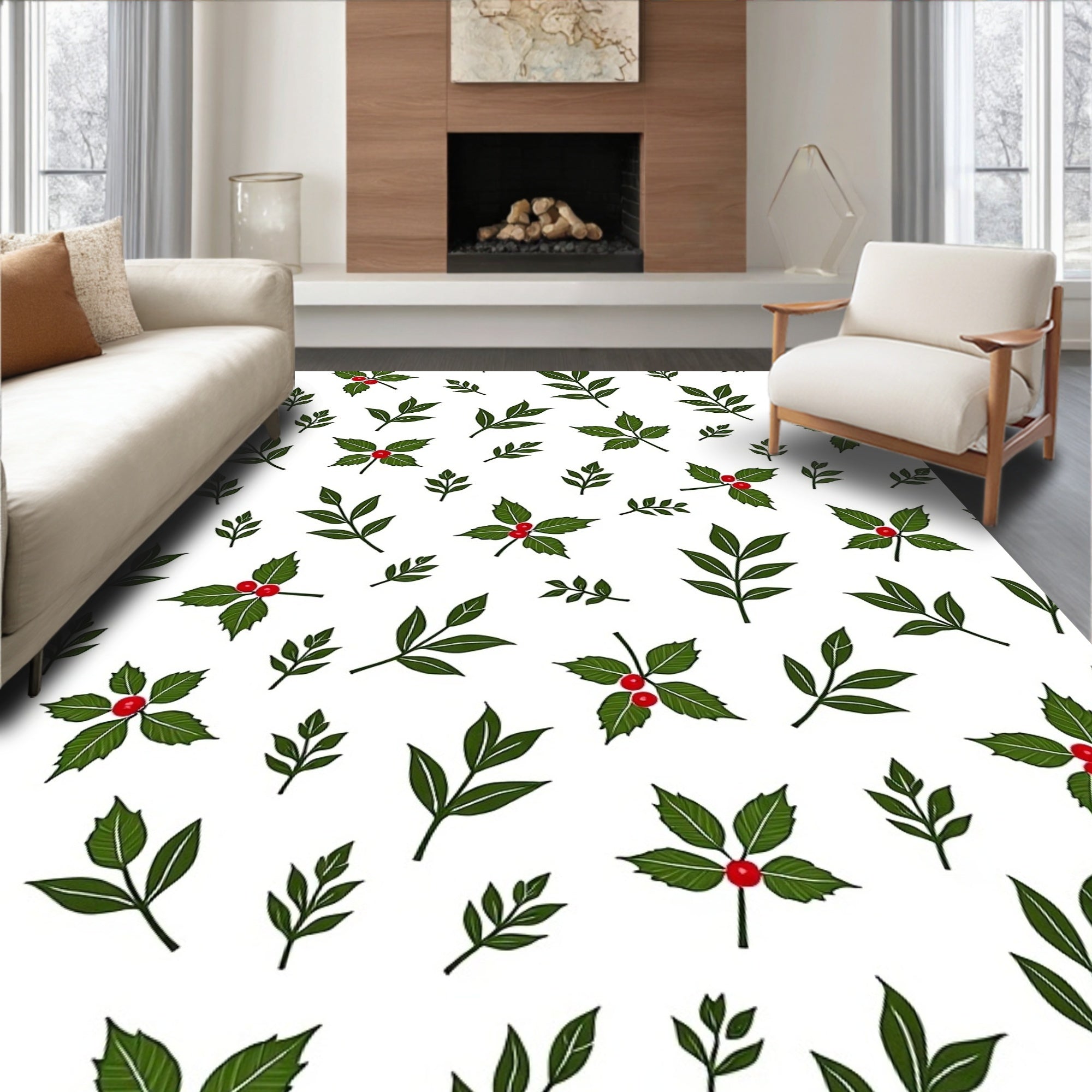 Green Holly Berry Botanical Scatter Rug