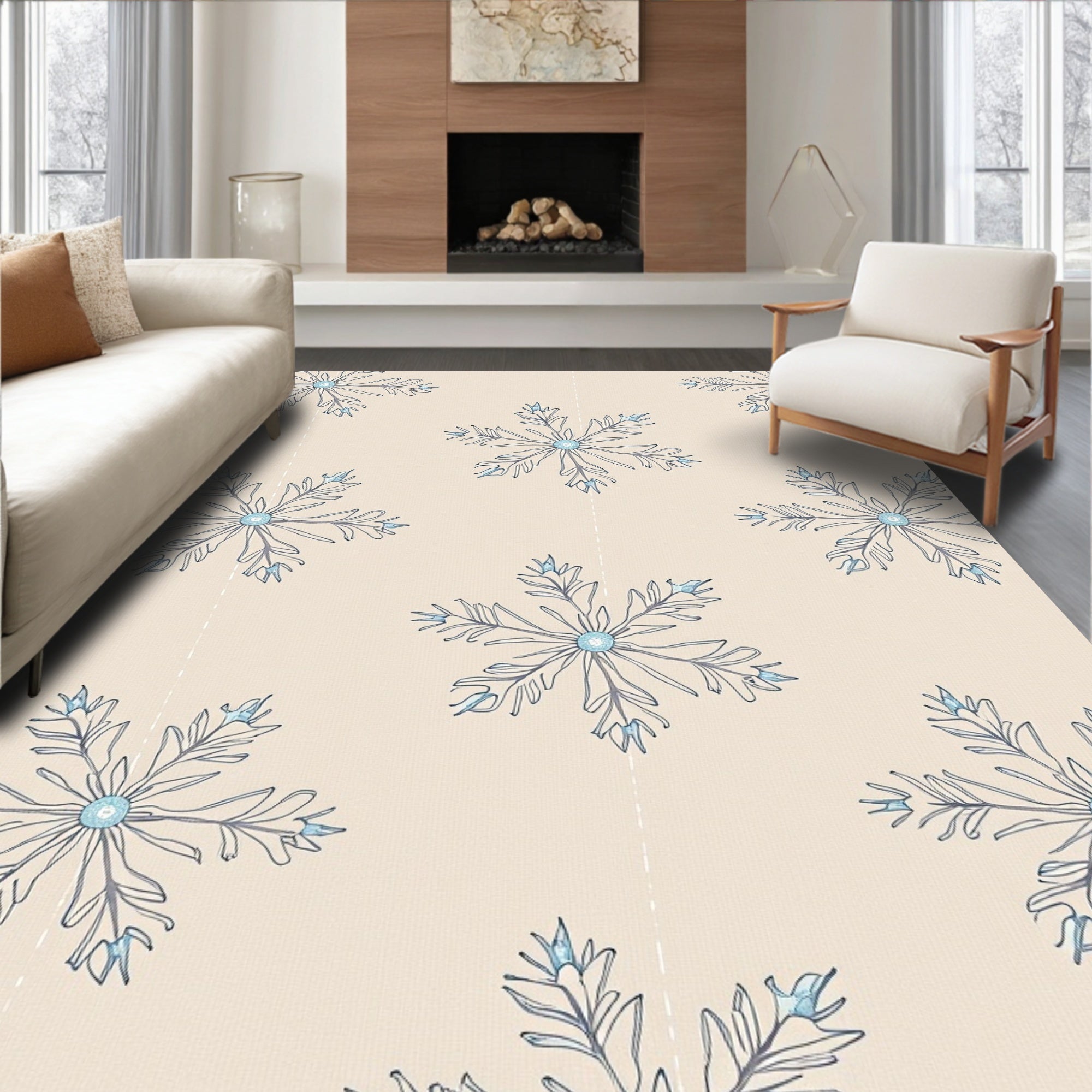 Soft Snowflakes Cream Backdrop Repeat Rug