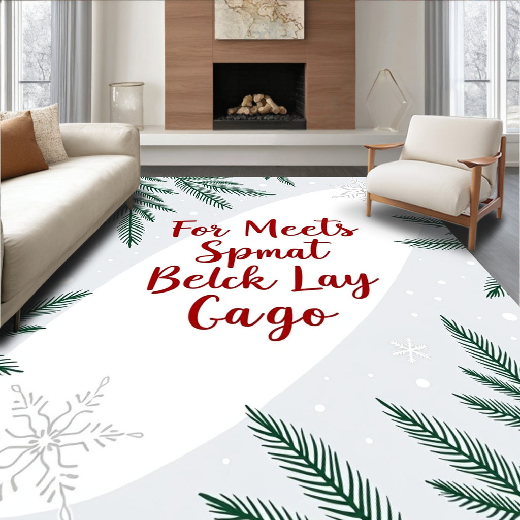 Winter Pine Evergreen Snowflake Garland Rug