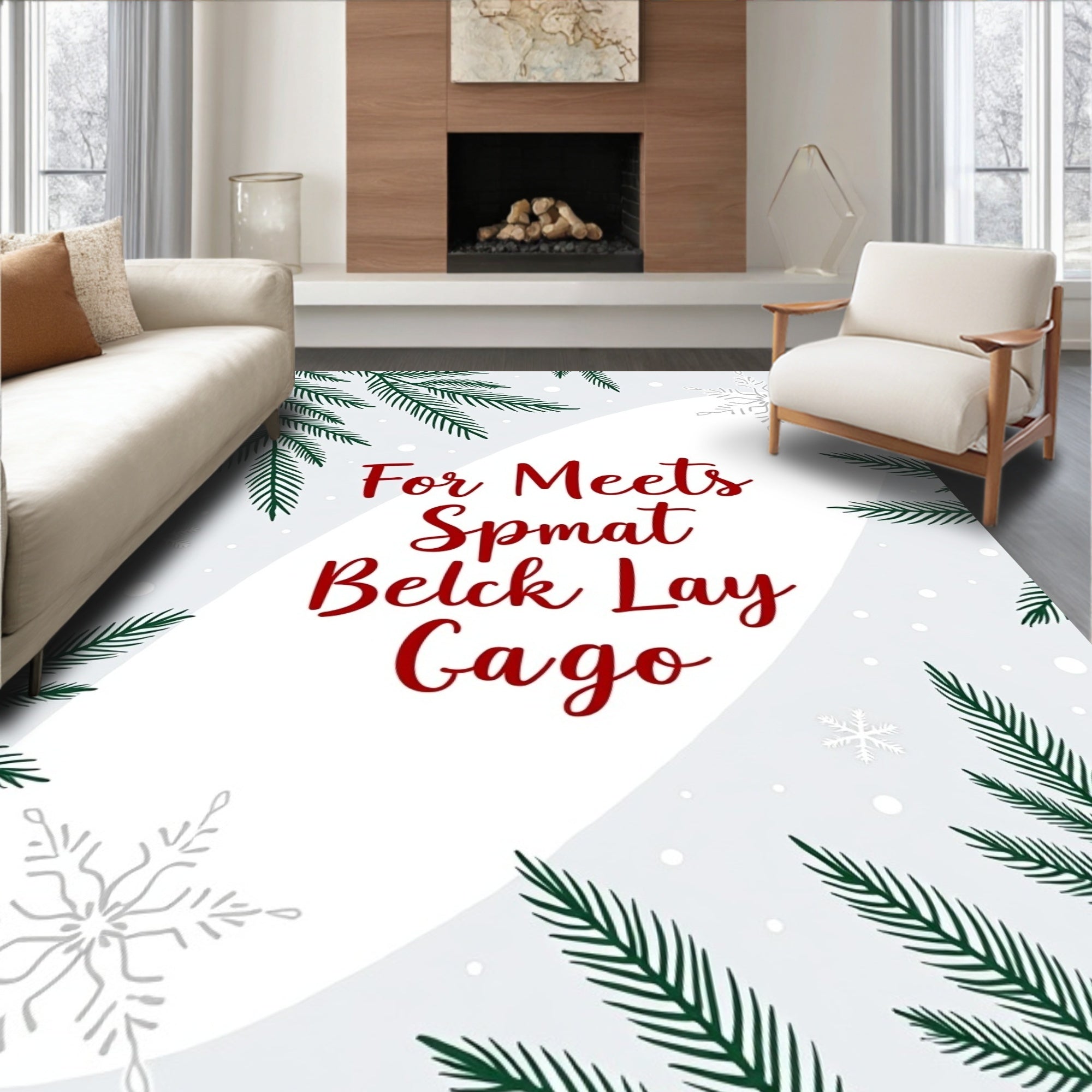 Winter Pine Evergreen Snowflake Garland Rug