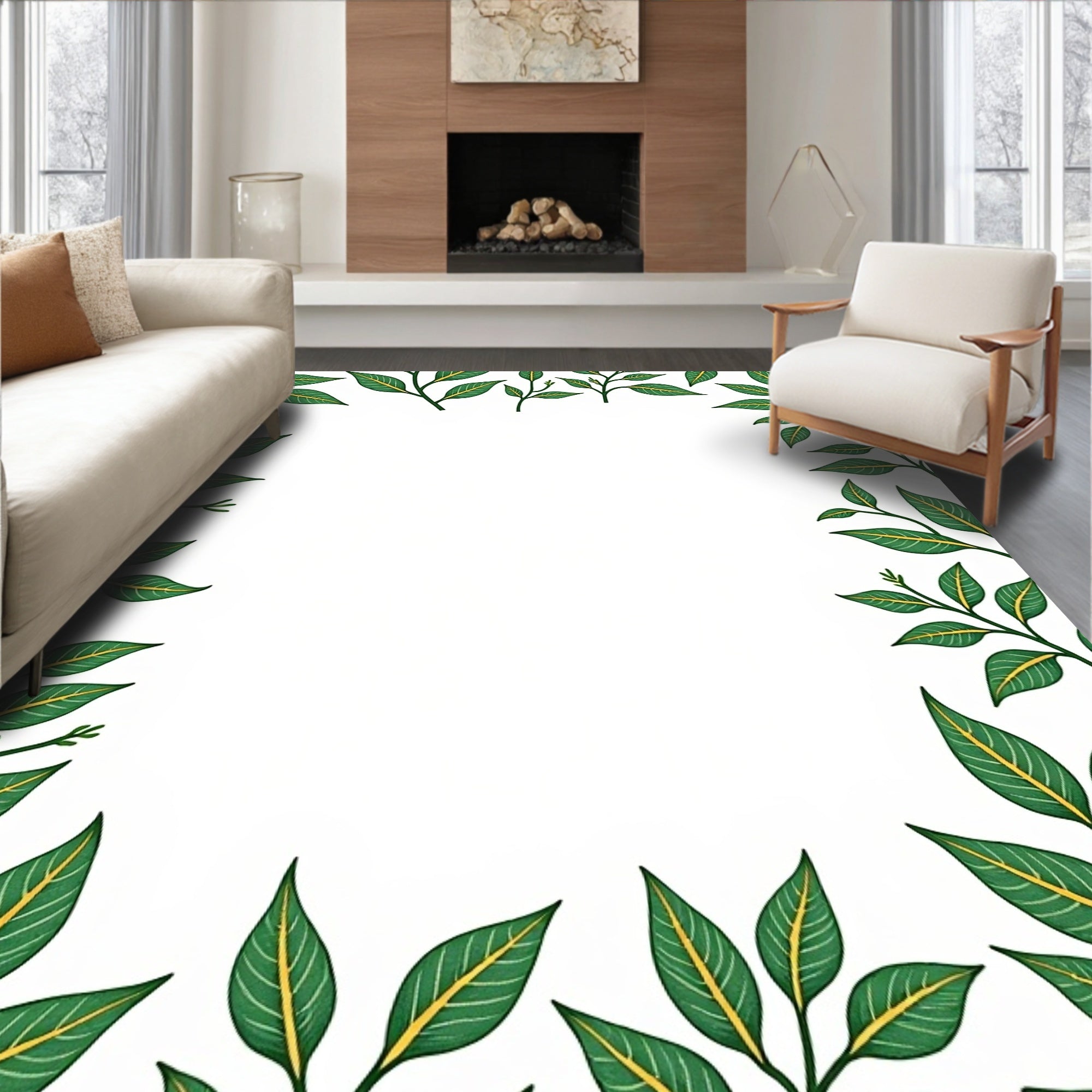 Lush Green Leafy Vine Border Rug
