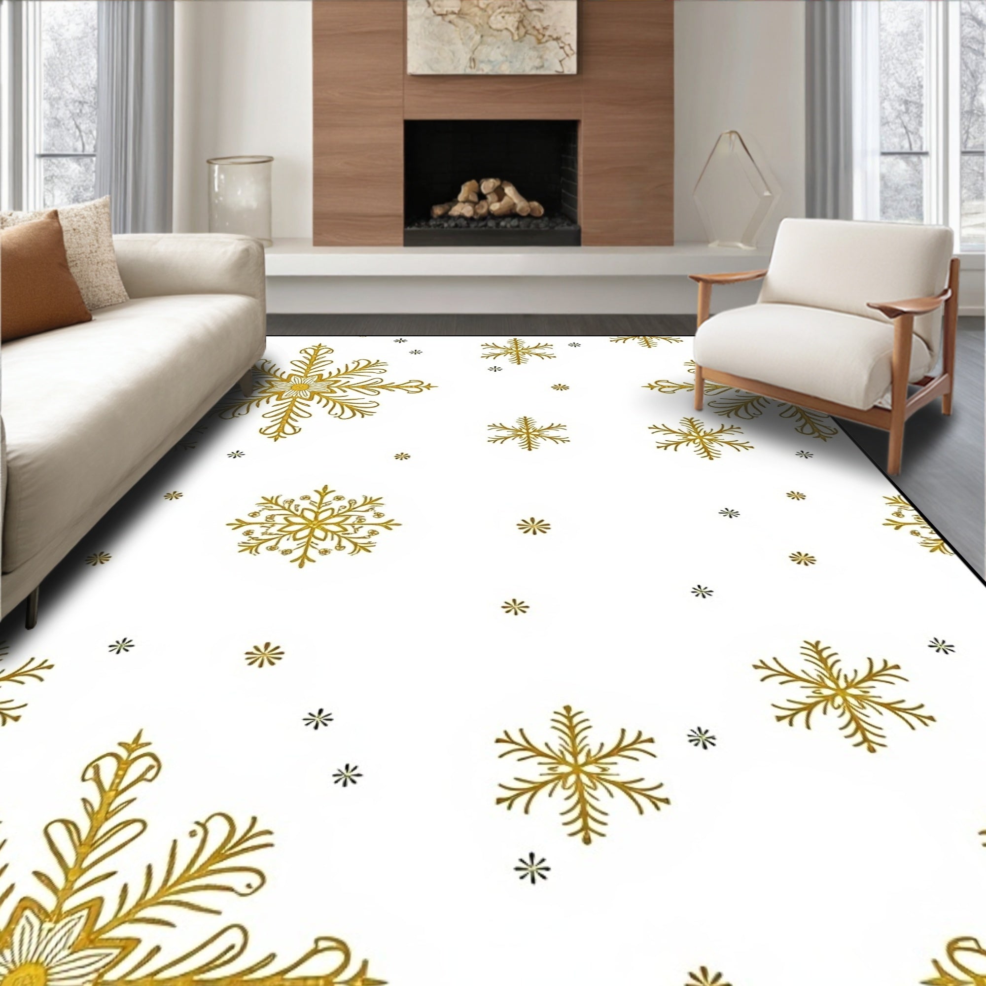 Golden Snowflake Winter Wonder Rug