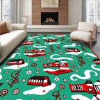 Whimsical Red Train Mint Cloud Rug