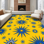 Golden Yellow Blue Sunburst Medallions Rug