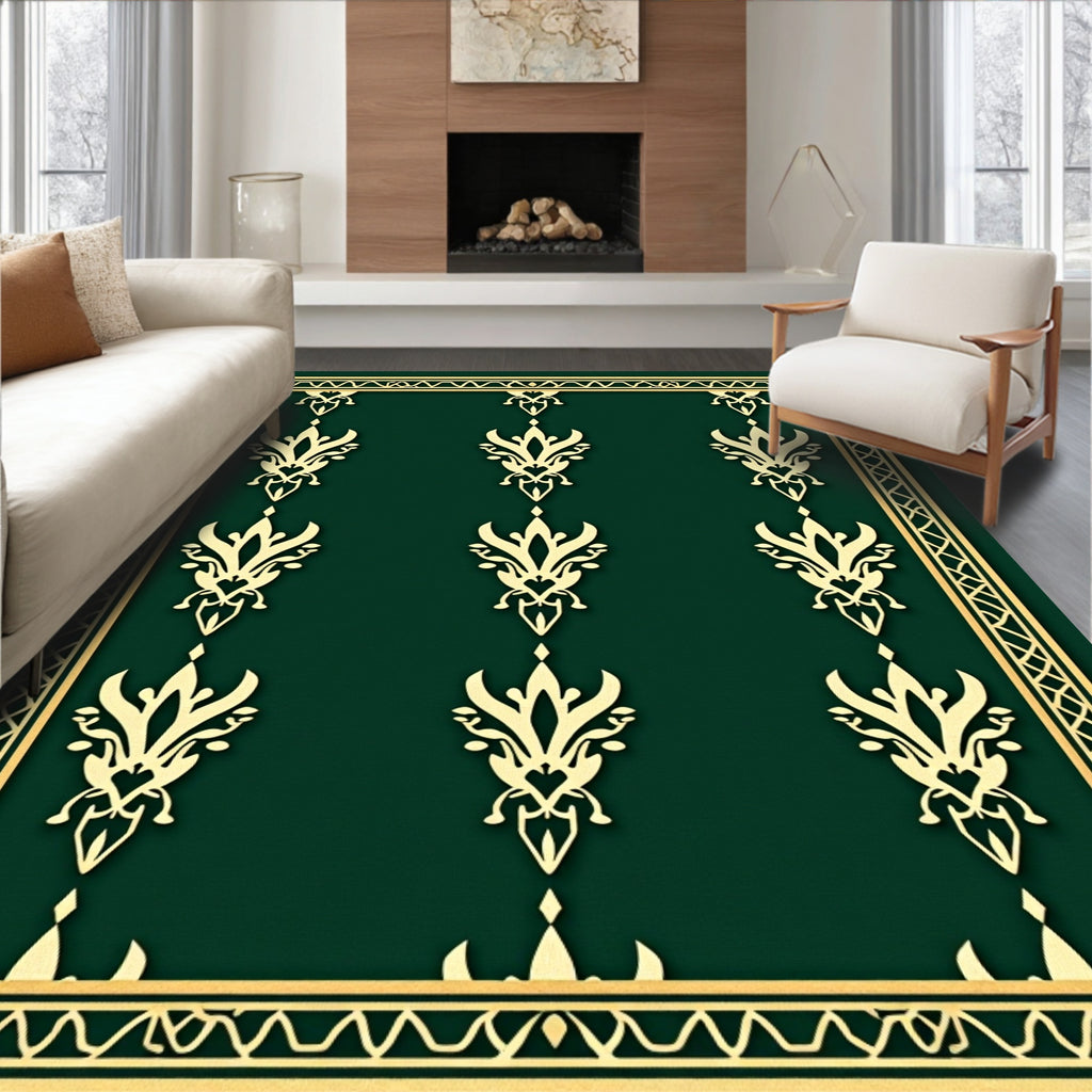 Regal Gold Floral Damask Emerald Rug