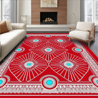 Vivid Red Sunburst Mandala Art Rug