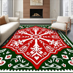 Festive Red White Green Floral Medallion Rug