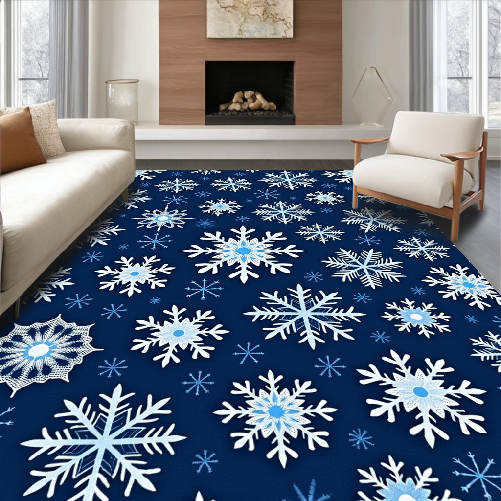 Wintertime Snowflake Navy Blue Rug