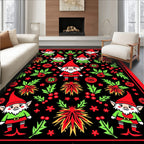 Festive Red Black Gnome Holly Sprigs Rug