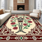 Crimson Rose Skeleton Garden Border Rug