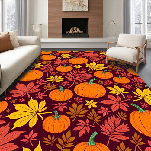 Autumn Pumpkin Leaf Collage Rug