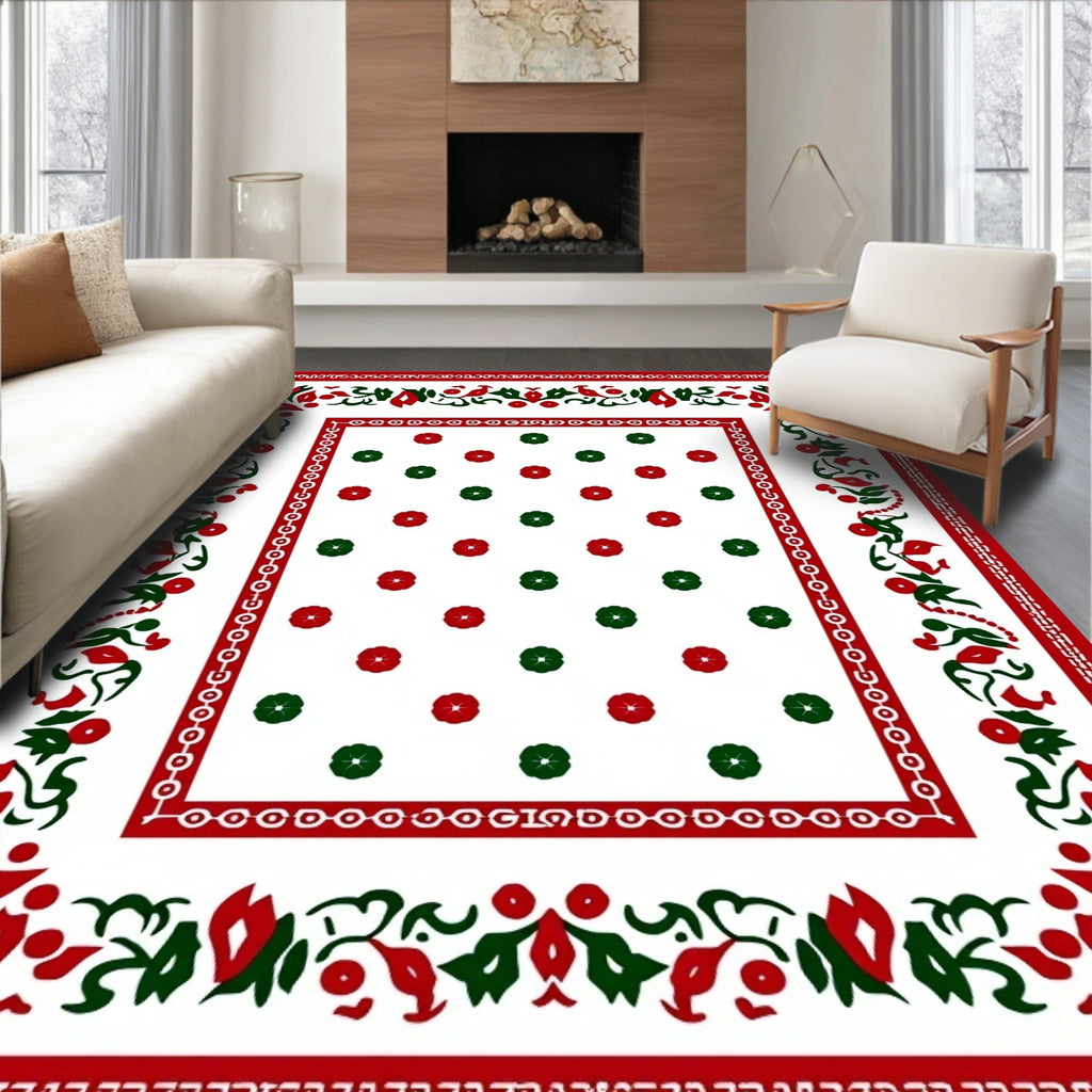 Classic Red Green Floral Medallion Rug