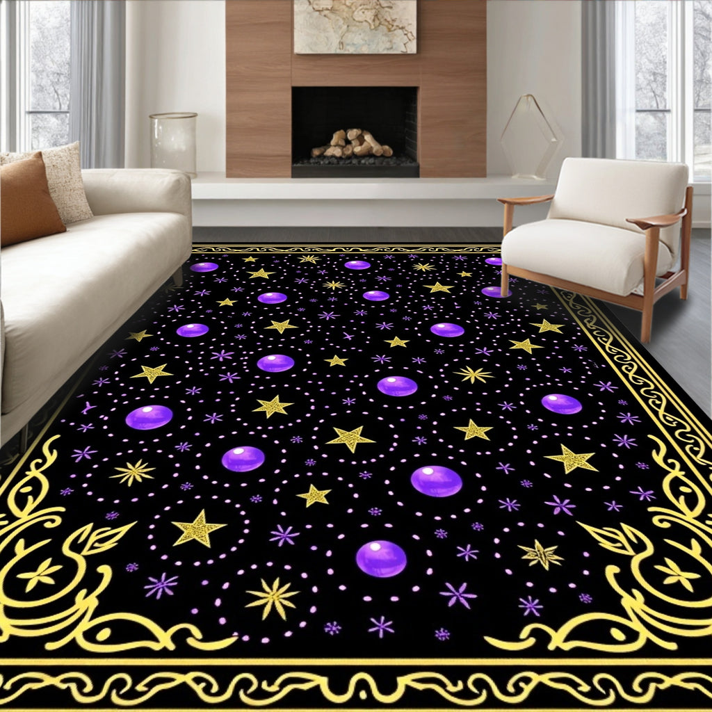 Cosmic Yellow Star Purple Orb Rug