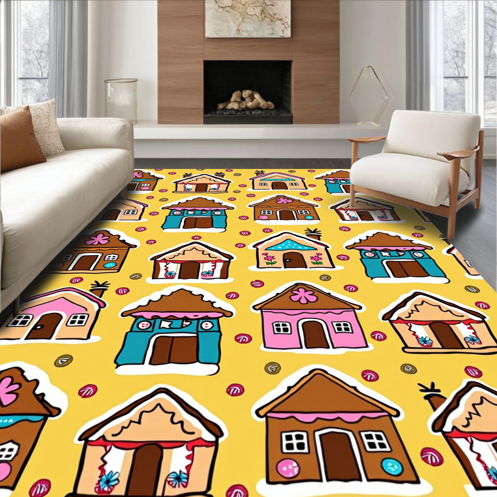 Gingerbread Houses Candy Swirl Background Rug