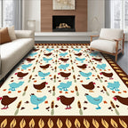 Brown Blue Chicken Folk Art Rug