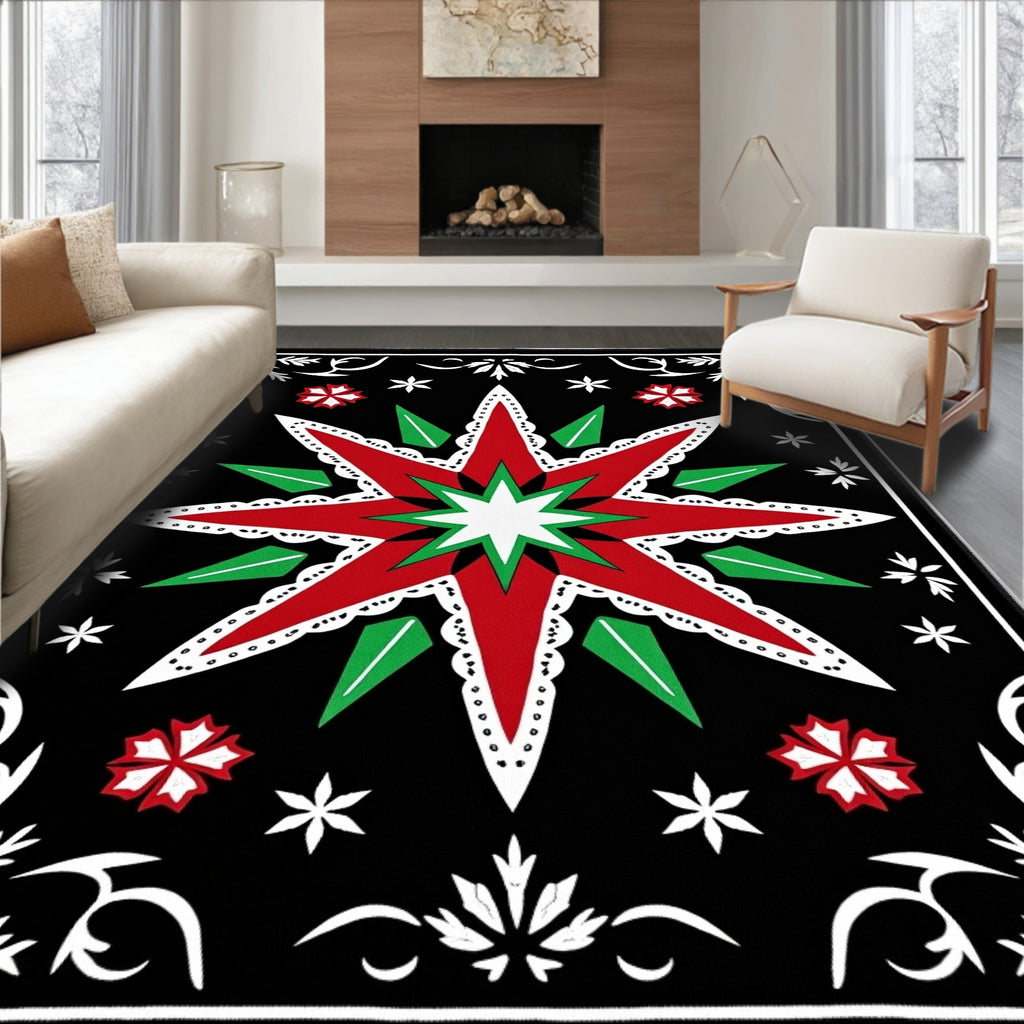 Bold Red Starburst Festive Ornament Rug