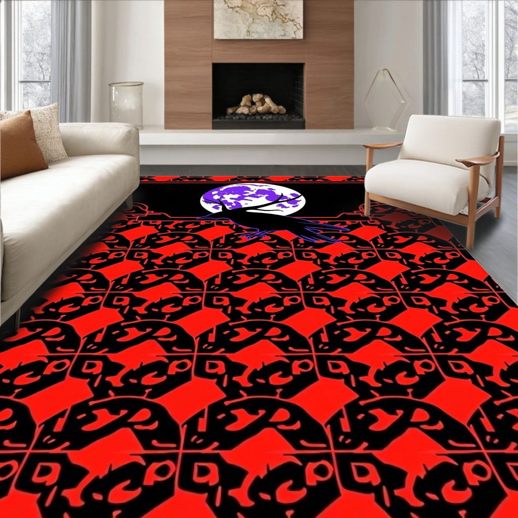 Red Black Raven Moon Graphic Rug