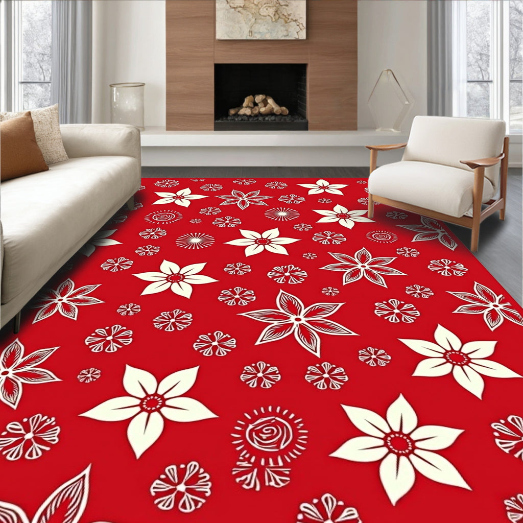 Crimson White Floral Scatter Garden Rug