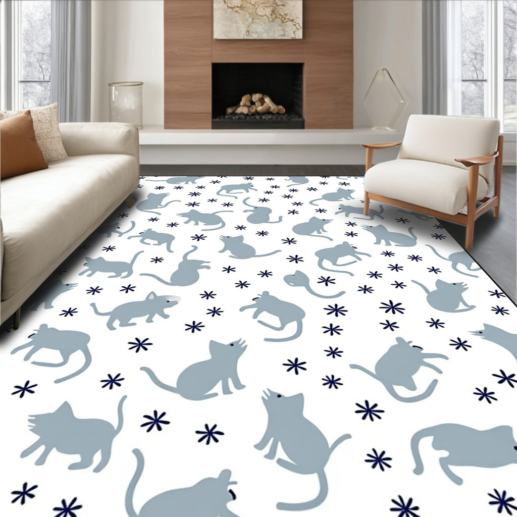 Whimsical Grey Cats Amidst Stars Rug