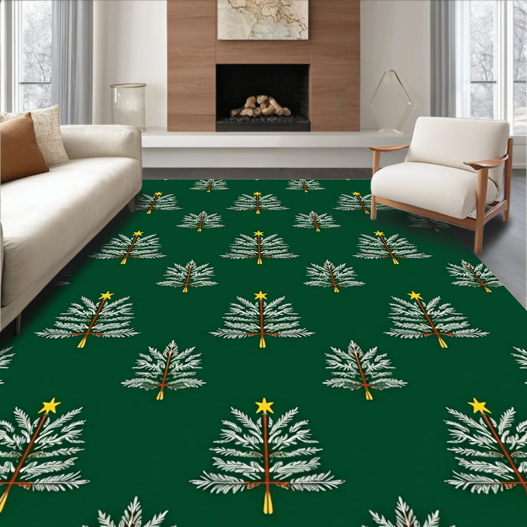 Green Evergreen Trees Star Accent Rug