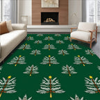 Green Evergreen Trees Star Accent Rug