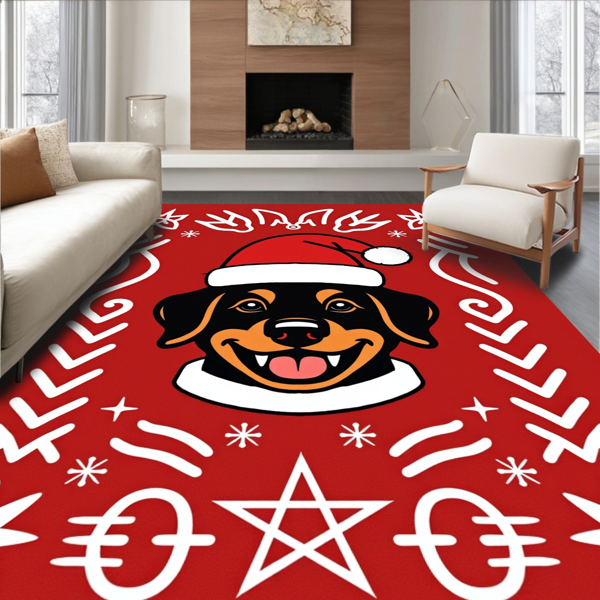 Festive Red Christmas Dog Artwork Rug