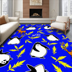 Playful Penguins And Deer Bright Yellow Leaves Rug