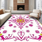Fuchsia Gold Floral Medallion Border Rug