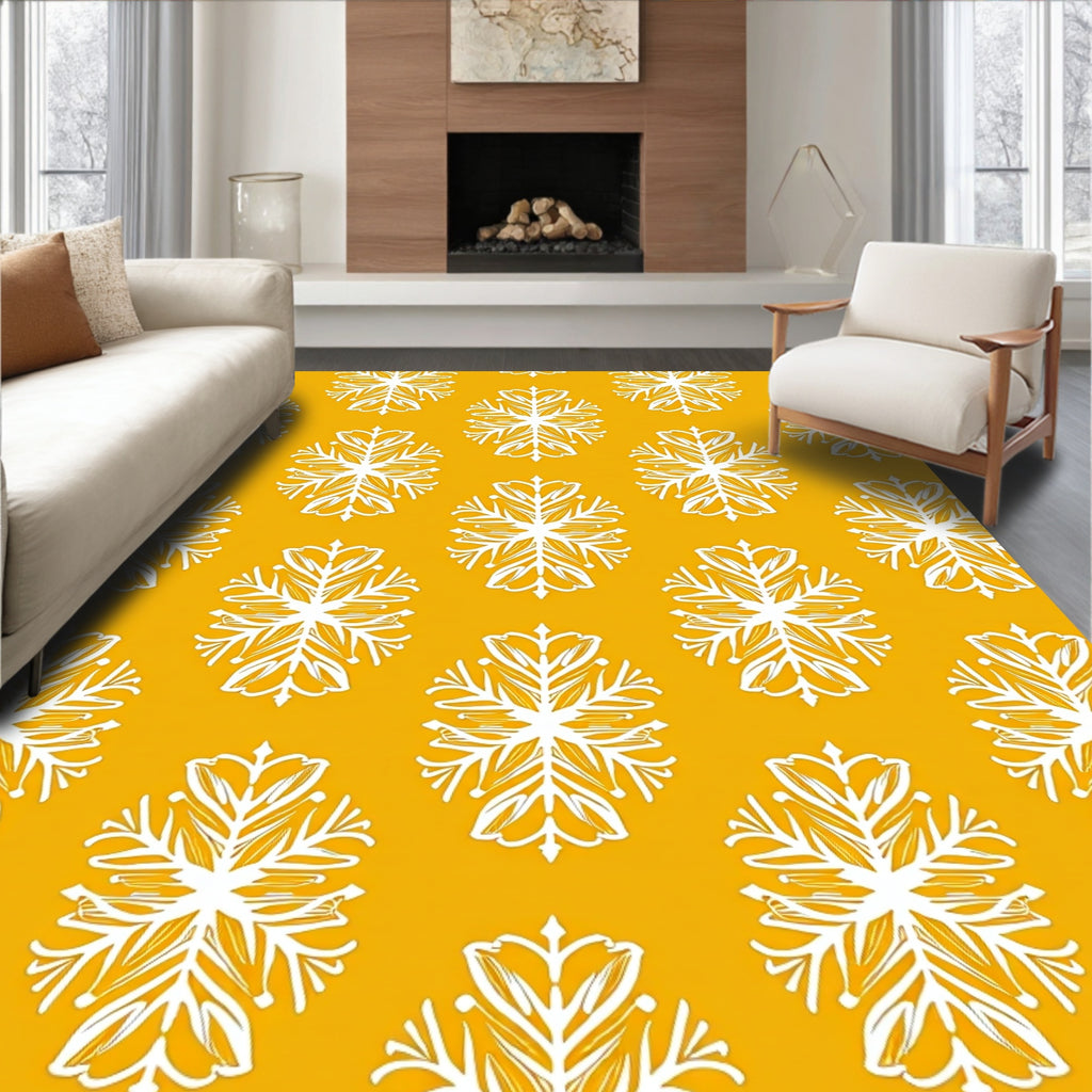 Golden White Snowflake Medallion Rug
