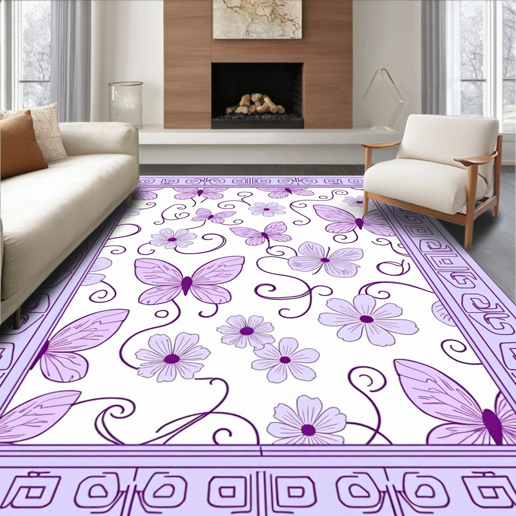 Lavender Butterflies and Flowers Meadow Rug