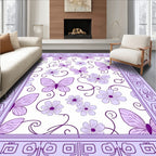 Lavender Butterflies and Flowers Meadow Rug