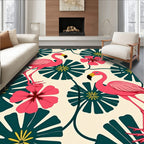 Pink Flamingo Tropical Floral Blossom Rug