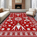 Red Festive Elf Folk Snowflake Rug