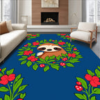 Whimsical Sloth Floral Wreath Blue Rug