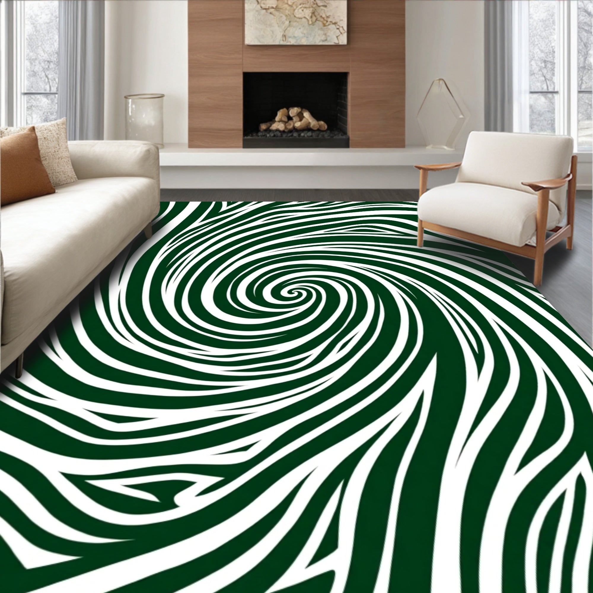Emerald White Swirl Stripe Rug