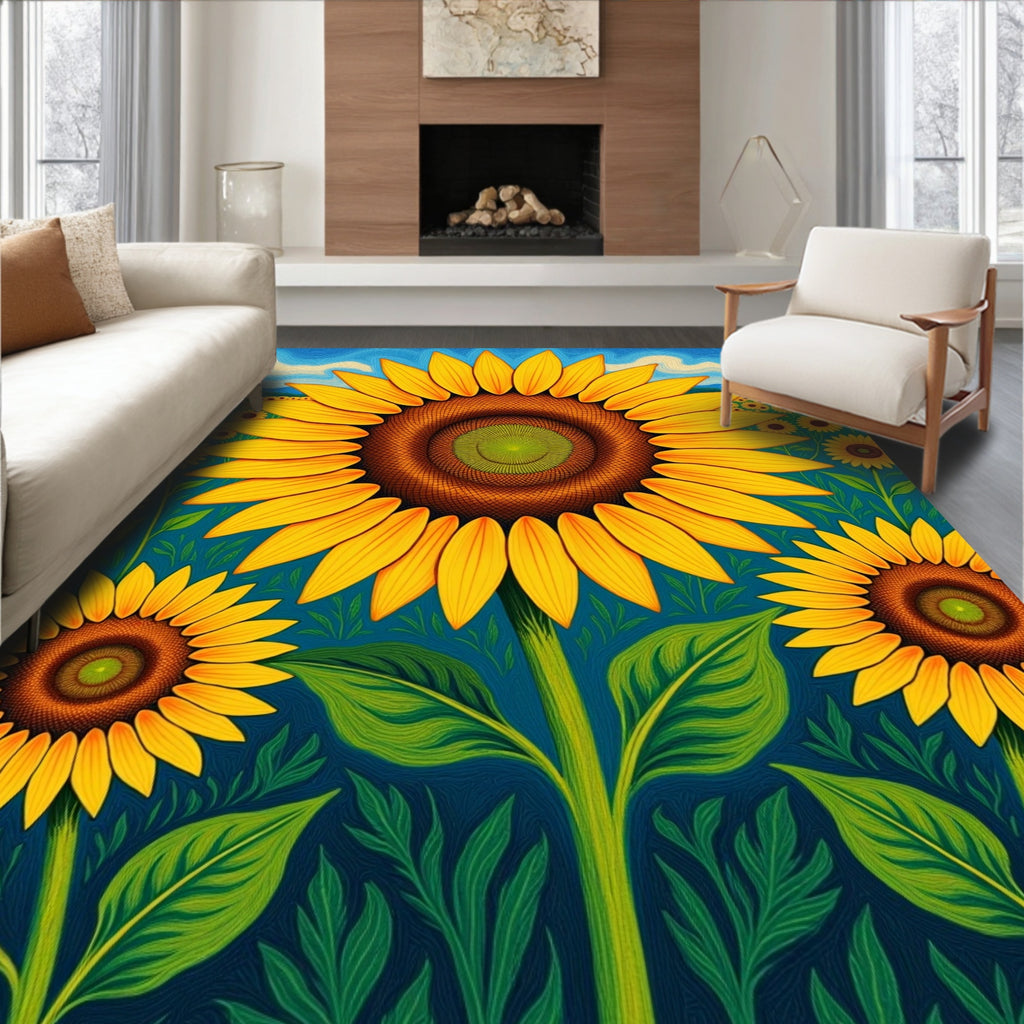 Golden Sunflower Field Landscape Rug