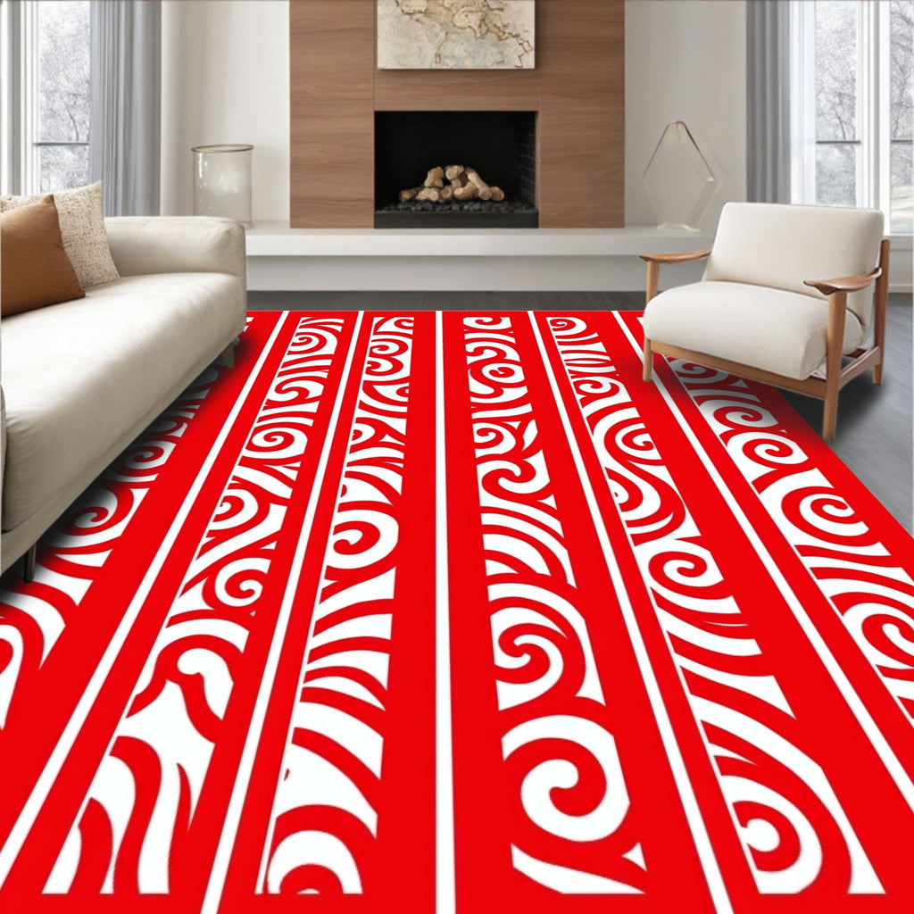 Bold Red Swirling Branches Rug