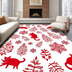 Red Cats Snowflakes And Pine Sprigs Rug