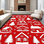 Festive Red Winter Village Snowflakes Rug