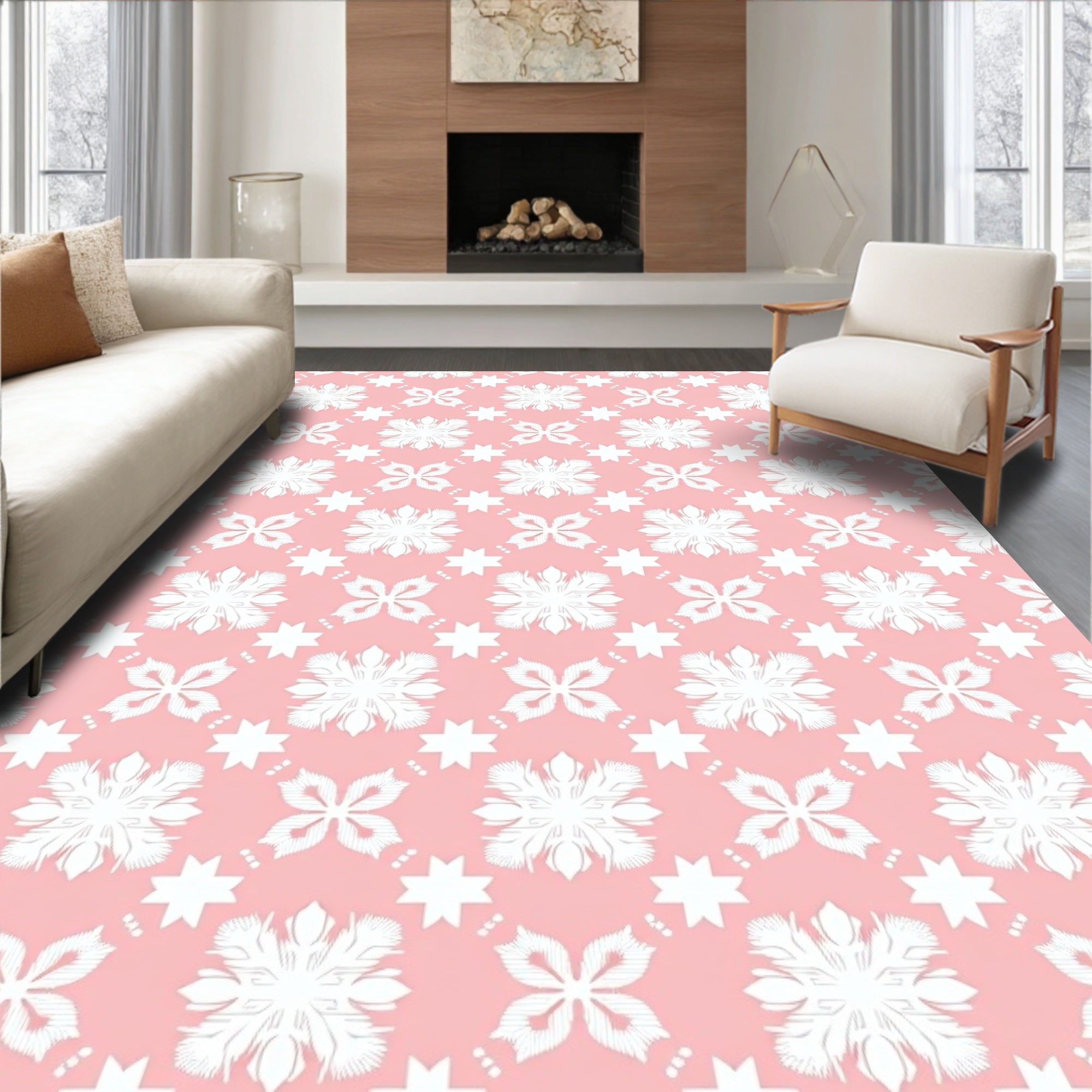 Blush Pink Floral Star Medallion Rug