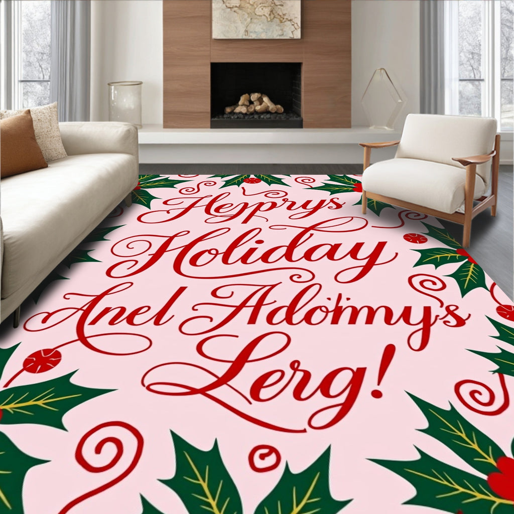 Red Holly Berries Swirl Christmas Rug
