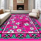 Vibrant Pink Flamingo Floral Meadow Rug