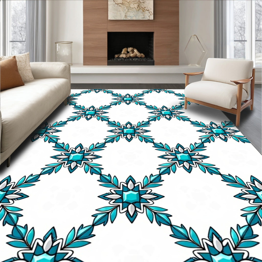 Aqua Gemstone Floral Lattice Rug