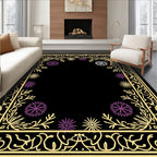 Golden Filigree Purple Flower Frame Rug