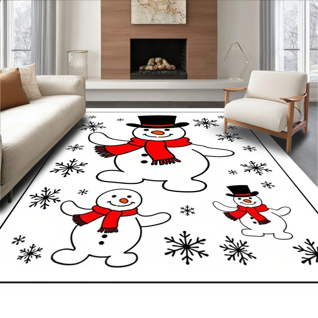 Whimsical Snowman Family Snowflake Play Rug