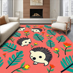 Cute Hedgehog Floral Garden Illustration Rug