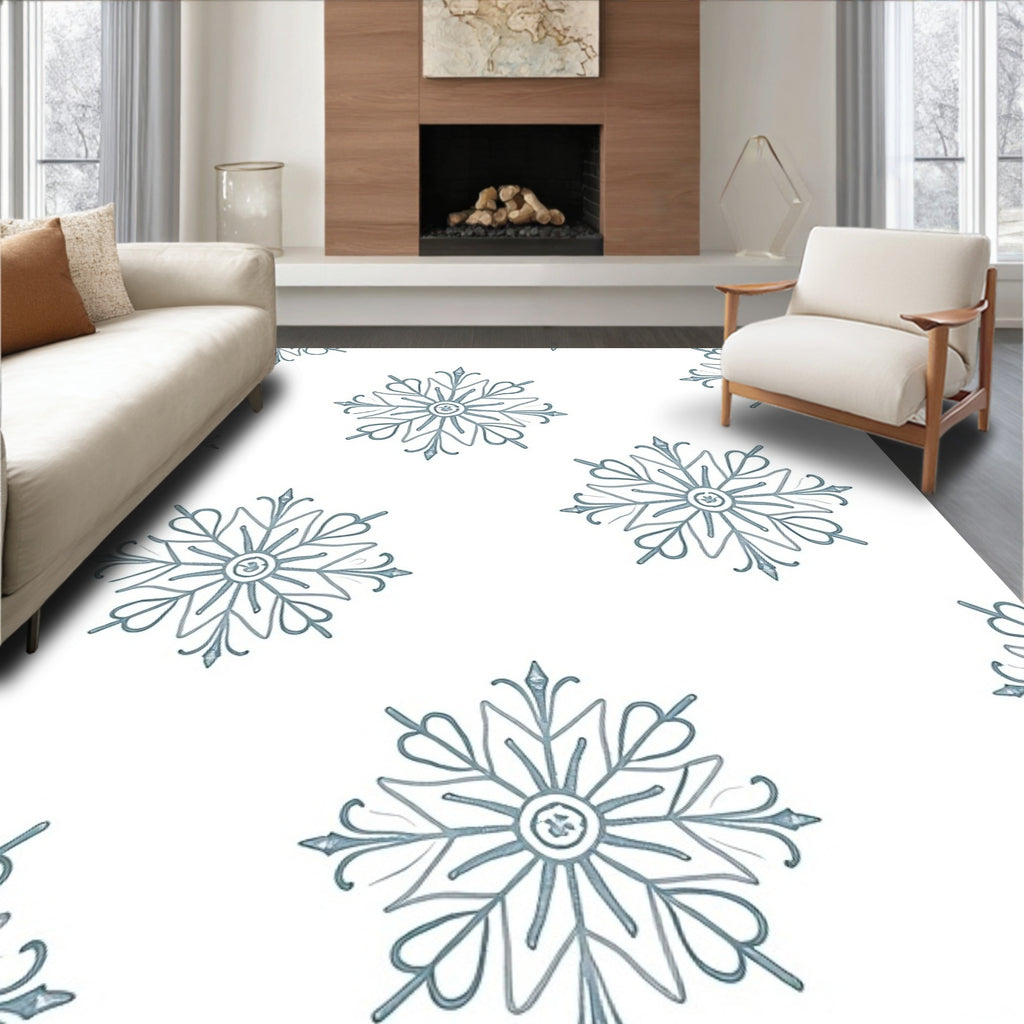Winter Blue Snowflake Medallion Rug